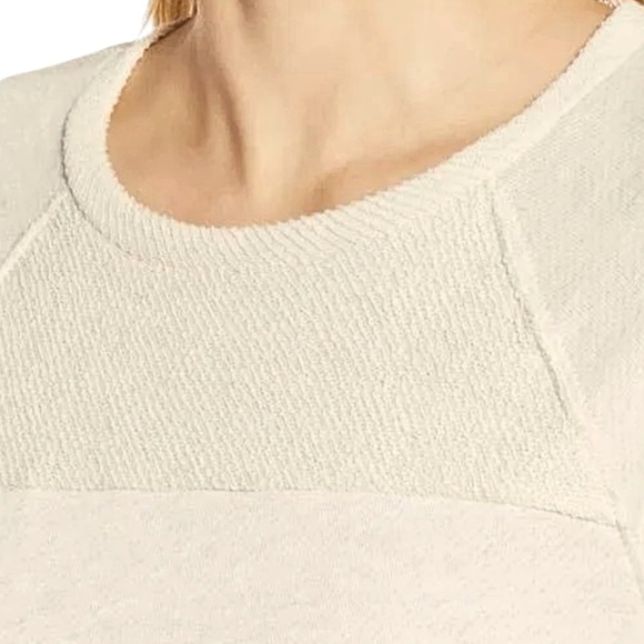 Everleigh | Cropped Sweatshirt w/Textured Stripes | Tan Heather + Cream Size: XS - Picture 4 of 5
